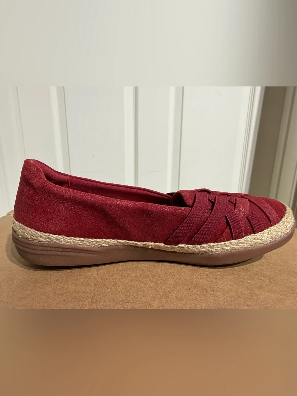 Clarks Elaina Petal Women Burgundy Red Woven Espadrille Loafers US 7